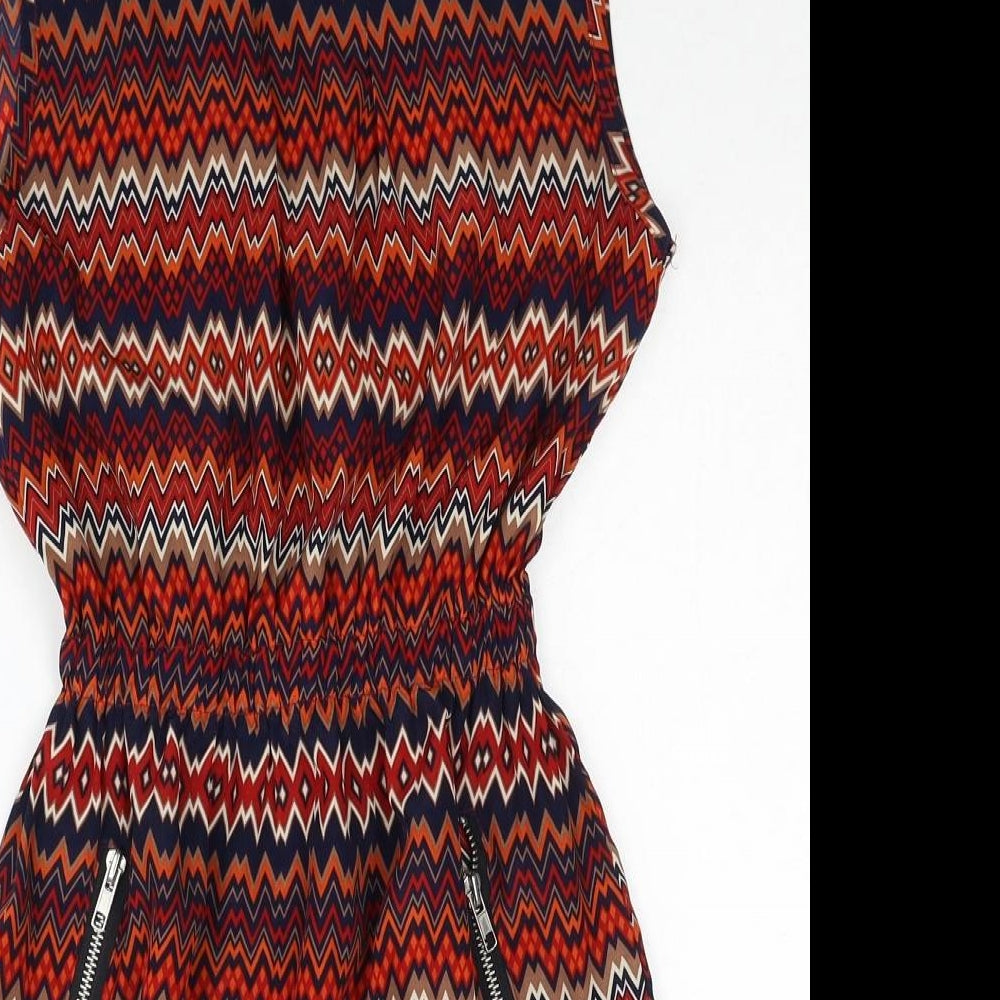 Mela London Womens Red Geometric Polyester A-Line Size 8 Round Neck Pullover