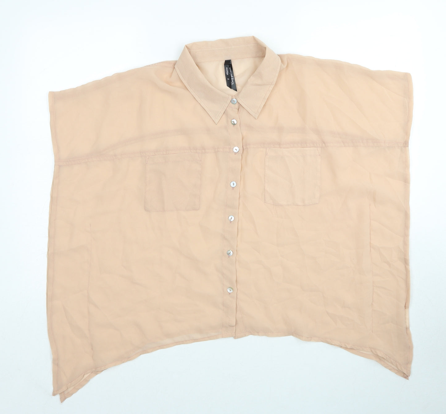 Influence Womens Beige Polyester Basic Button-Up Size 14 Collared