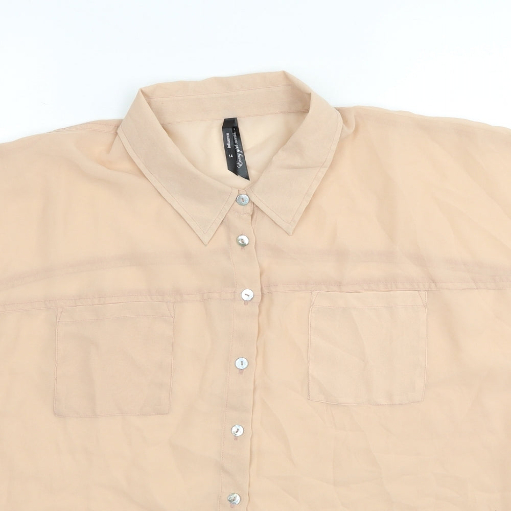 Influence Womens Beige Polyester Basic Button-Up Size 14 Collared