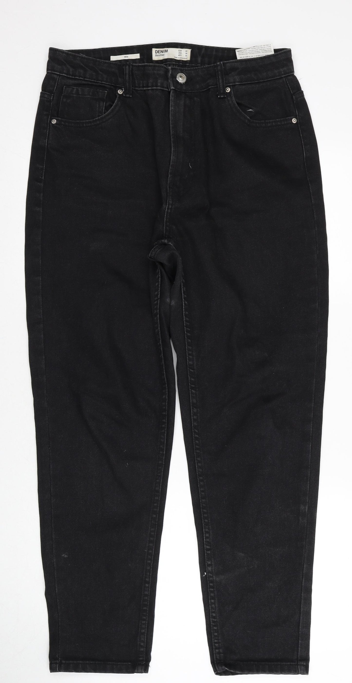 Bershka Womens Black Cotton Straight Jeans Size 12 Regular Zip