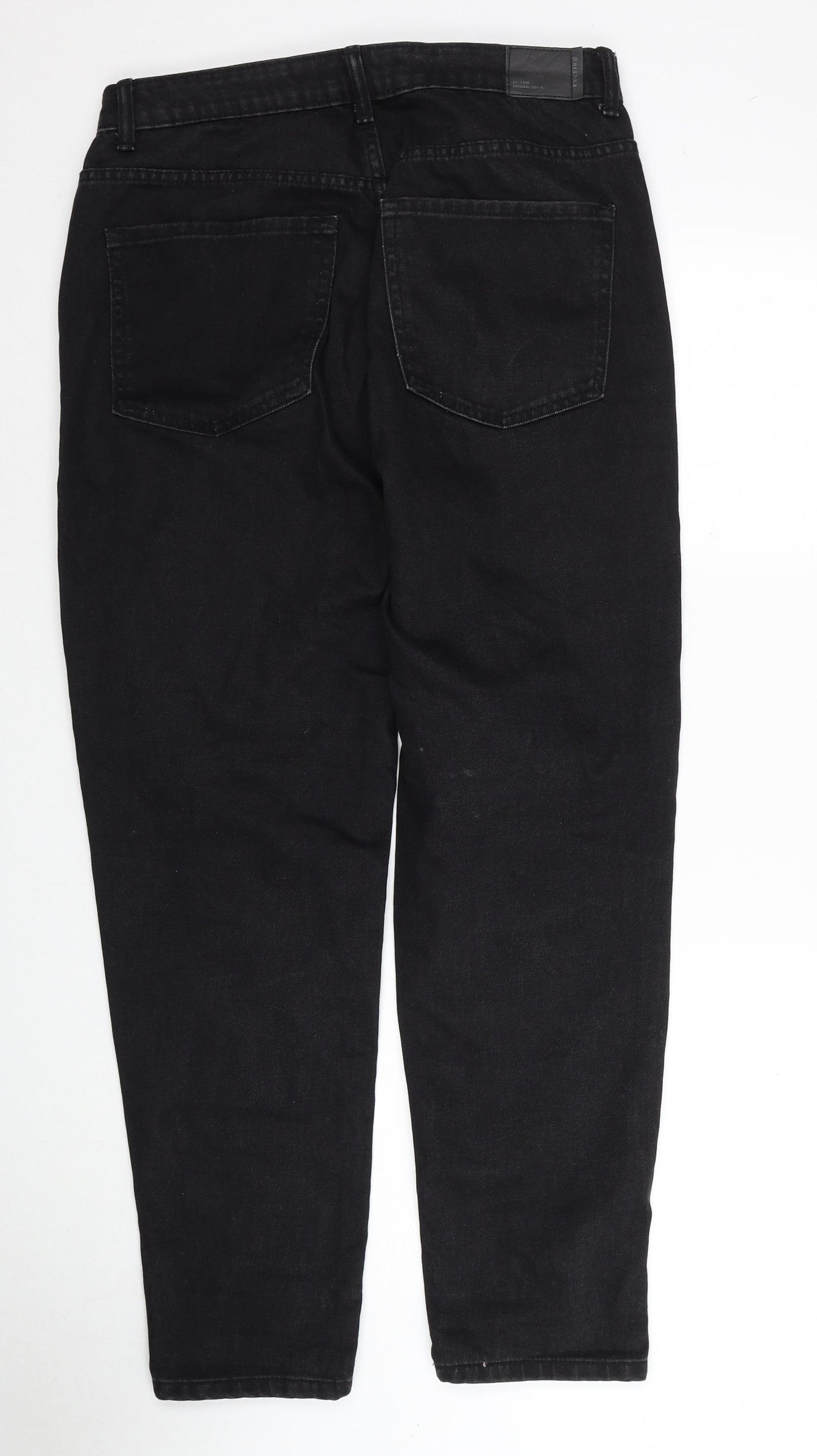 Bershka Womens Black Cotton Straight Jeans Size 12 Regular Zip