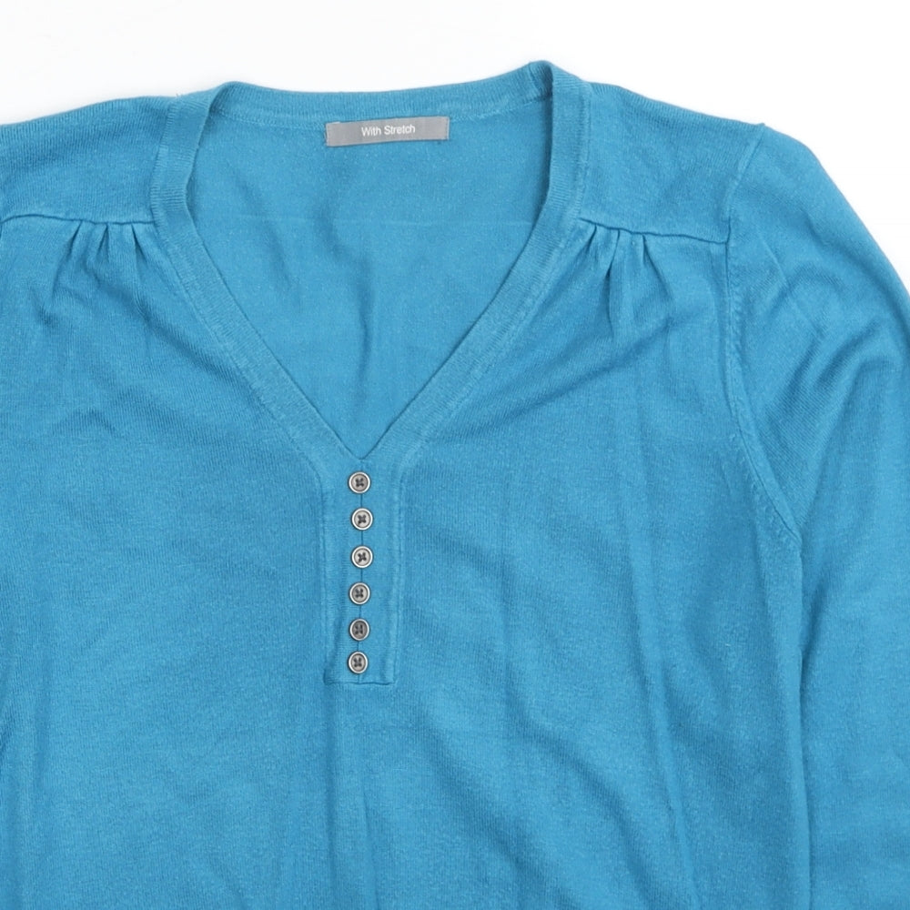 Marks and Spencer Womens Blue V-Neck Viscose Pullover Jumper Size 14