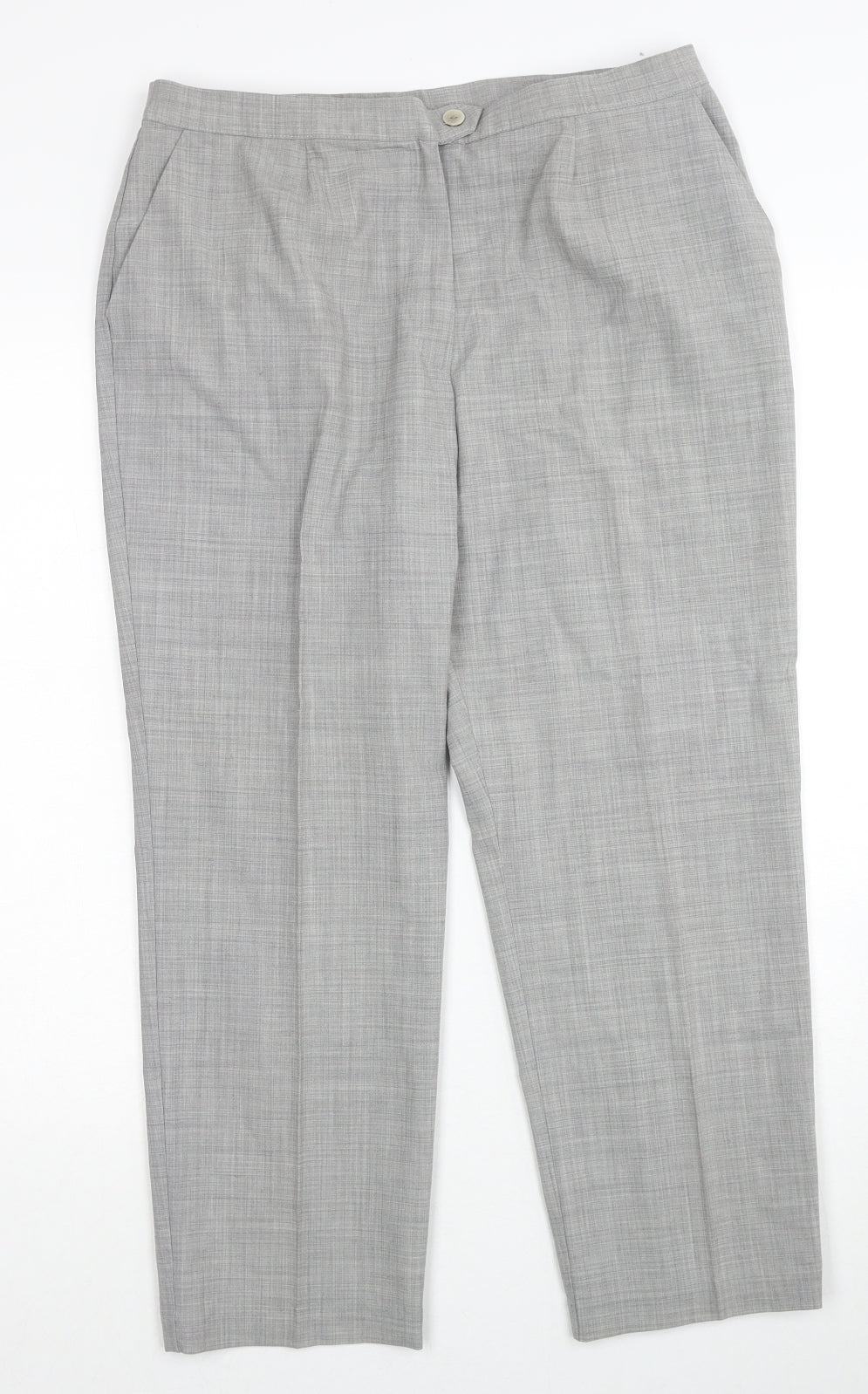 Marks and Spencer Womens Grey Wool Trousers Size 16 Regular Zip