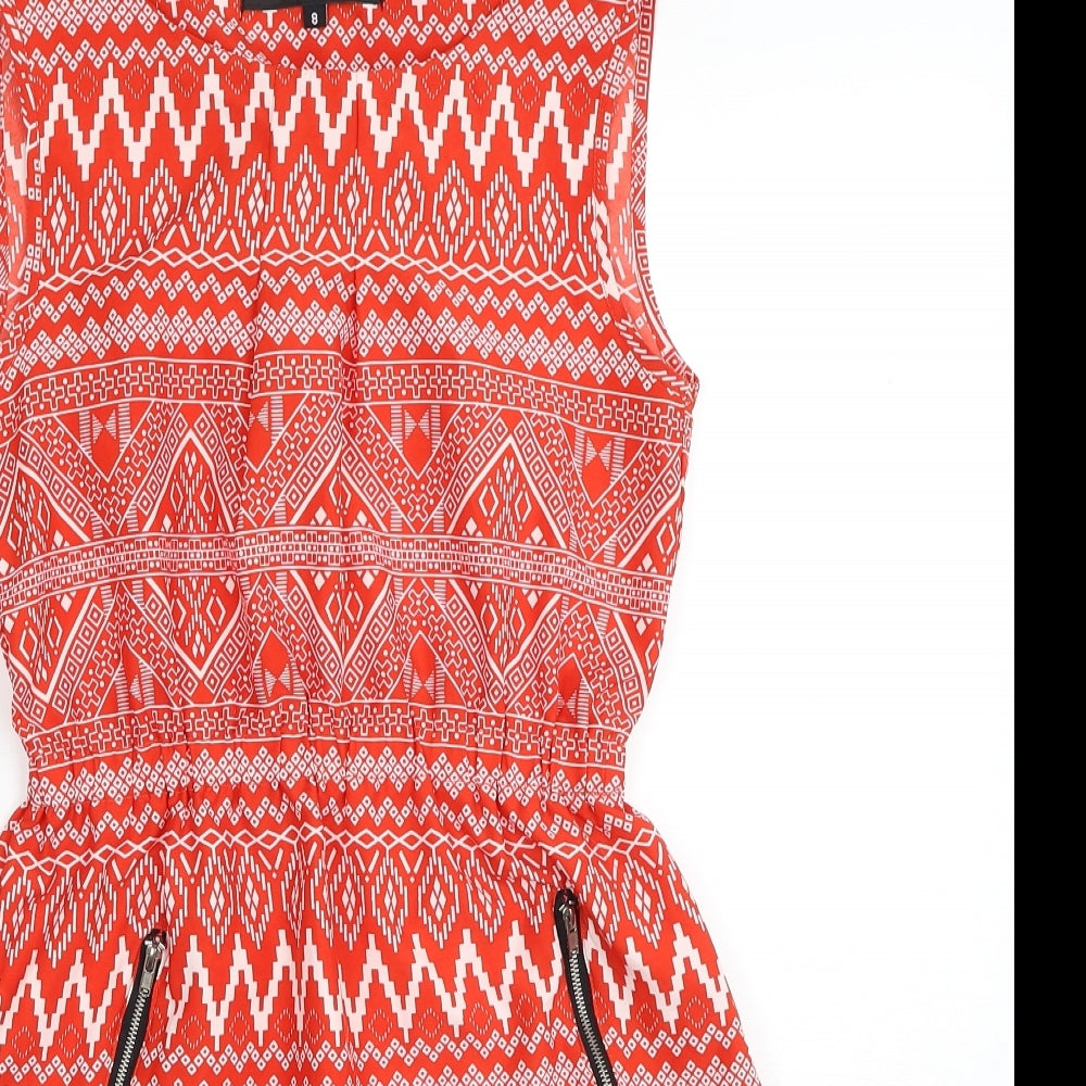 Mela London Womens Red Geometric Polyester A-Line Size 8 Round Neck Pullover