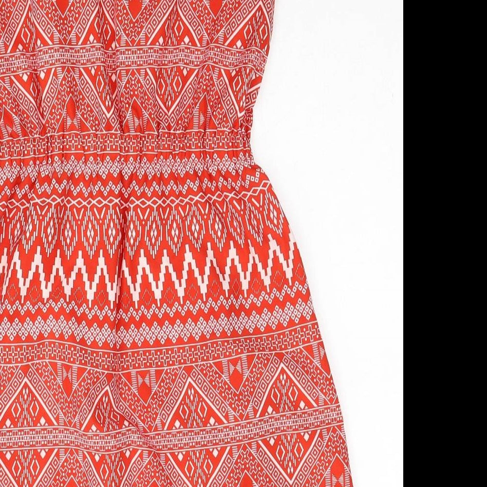 Mela London Womens Red Geometric Polyester A-Line Size 8 Round Neck Pullover