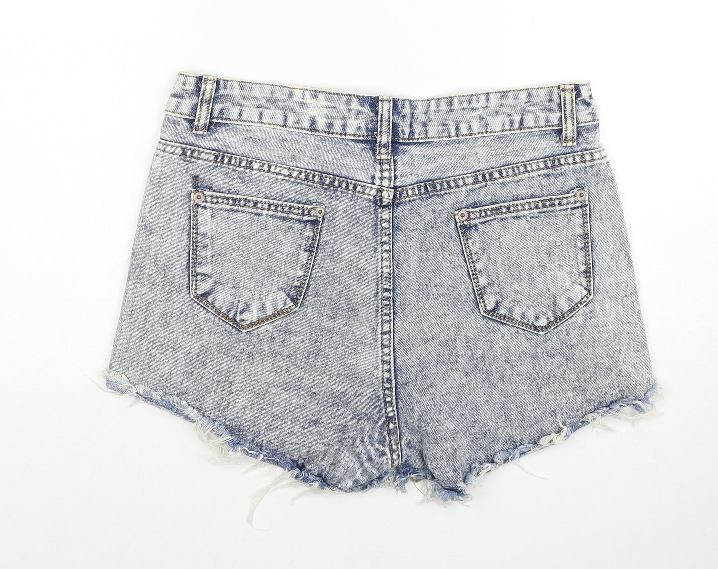 Realty Womens Blue Cotton Hot Pants Shorts Size 16 Regular Zip - Distressed