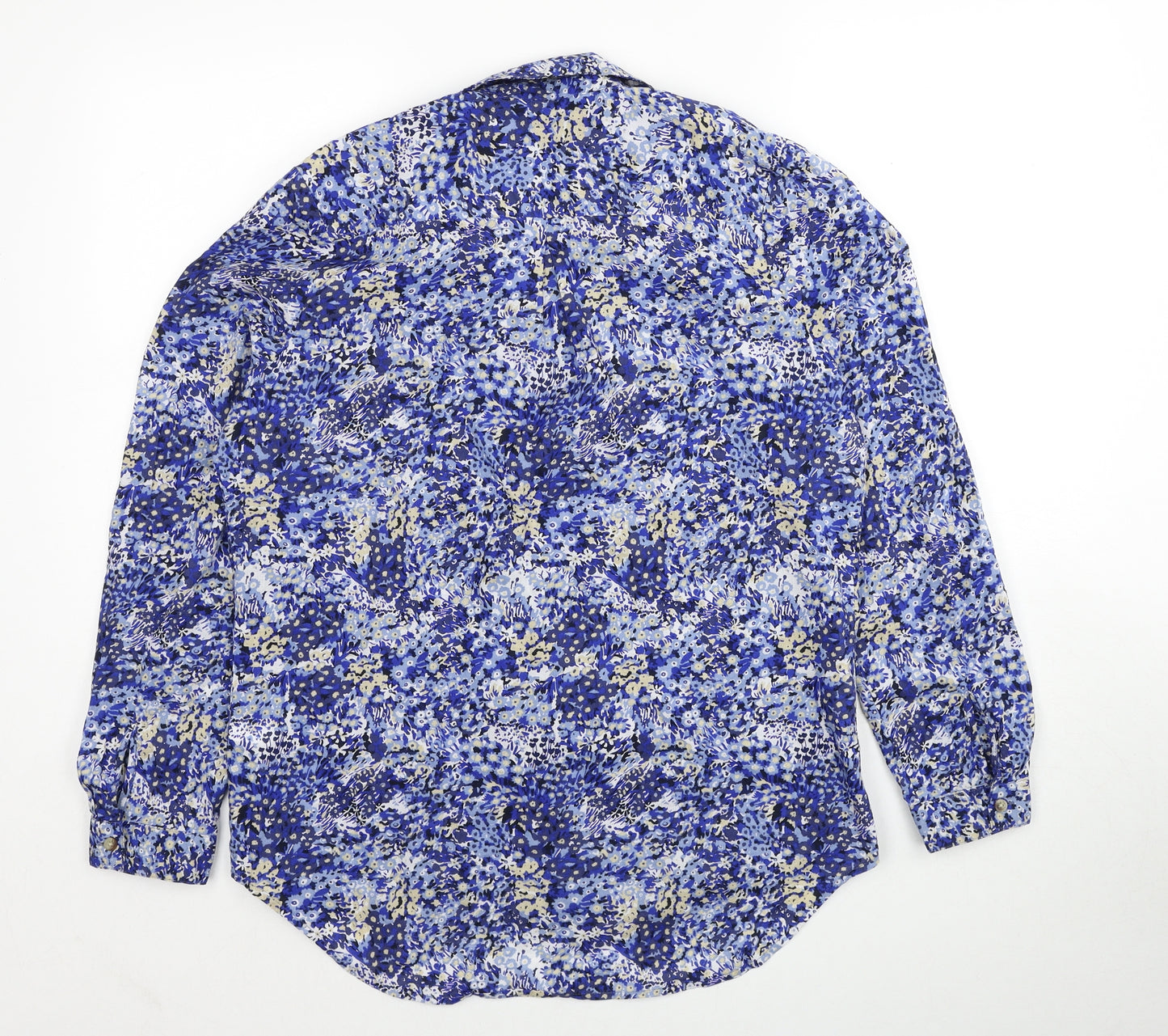 Marks and Spencer Womens Blue Geometric Cotton Basic Button-Up Size 12 Collared