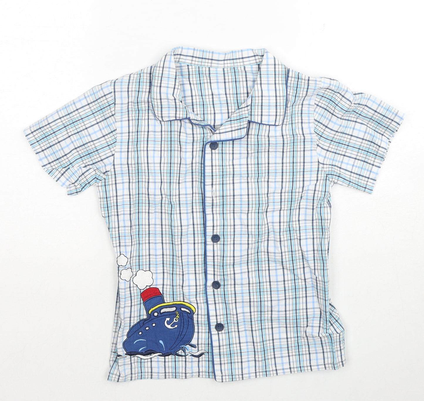 Mothercare Boys Blue Plaid Cotton Basic Button-Up Size 7-8 Years Collared Button - Boat