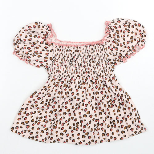 NEXT Girls Pink Geometric Cotton Basic Blouse Size 12-18 Months Square Neck Pullover
