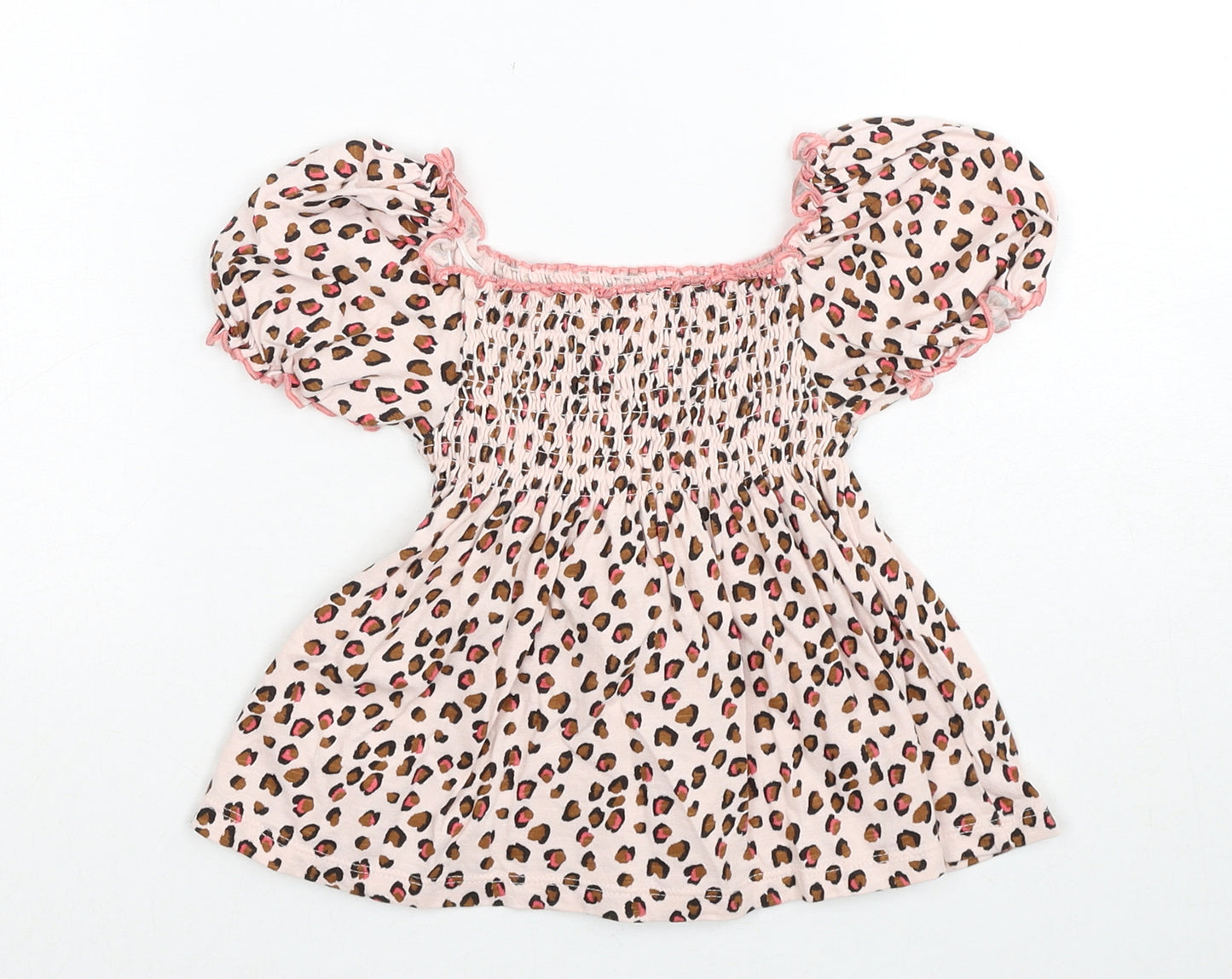 NEXT Girls Pink Geometric Cotton Basic Blouse Size 12-18 Months Square Neck Pullover