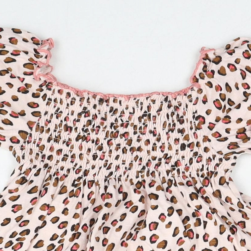 NEXT Girls Pink Geometric Cotton Basic Blouse Size 12-18 Months Square Neck Pullover