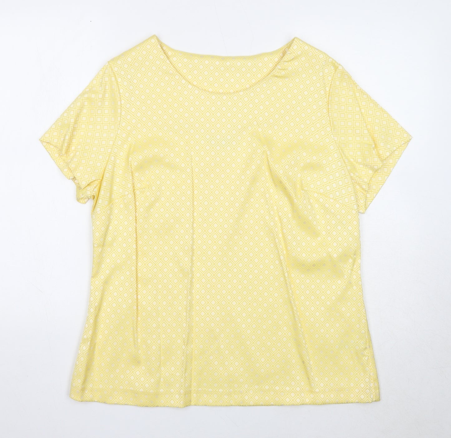 Anthology Womens Yellow Geometric Viscose Basic T-Shirt Size 16 Round Neck