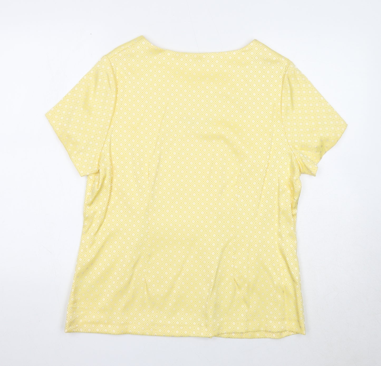 Anthology Womens Yellow Geometric Viscose Basic T-Shirt Size 16 Round Neck