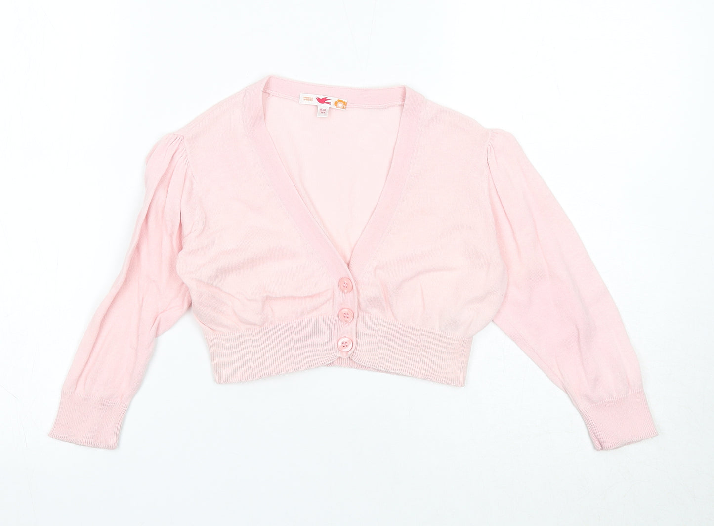 Marks and Spencer Girls Pink V-Neck Cotton Cardigan Jumper Size 9-10 Years Button