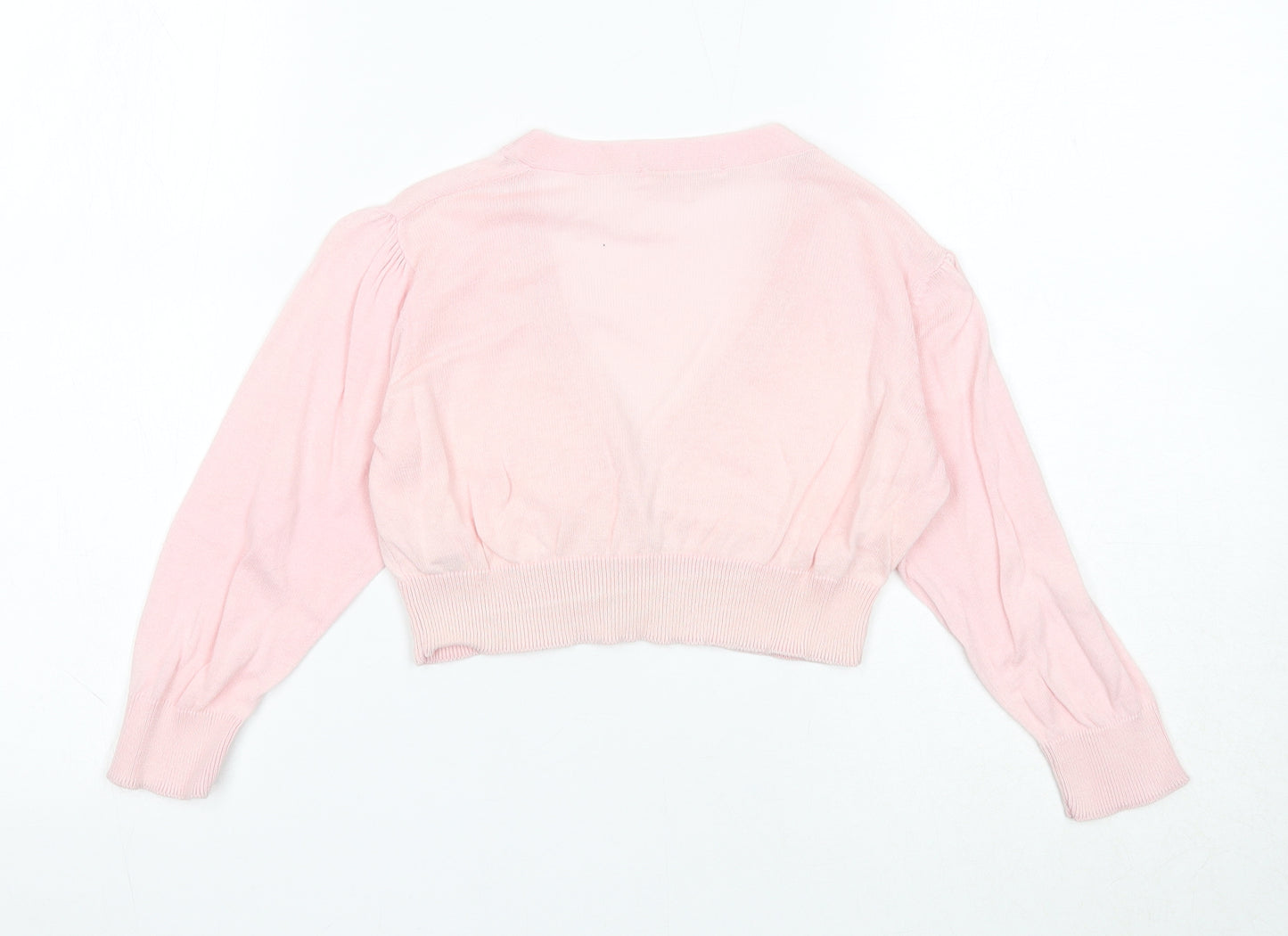 Marks and Spencer Girls Pink V-Neck Cotton Cardigan Jumper Size 9-10 Years Button