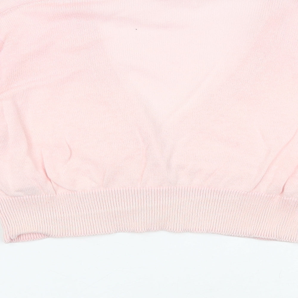 Marks and Spencer Girls Pink V-Neck Cotton Cardigan Jumper Size 9-10 Years Button