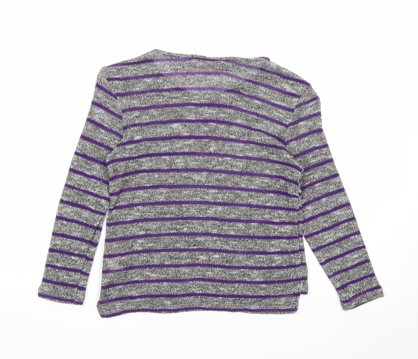 Young Dimension Girls Silver Round Neck Striped Viscose Pullover Jumper Size 8-9 Years Pullover