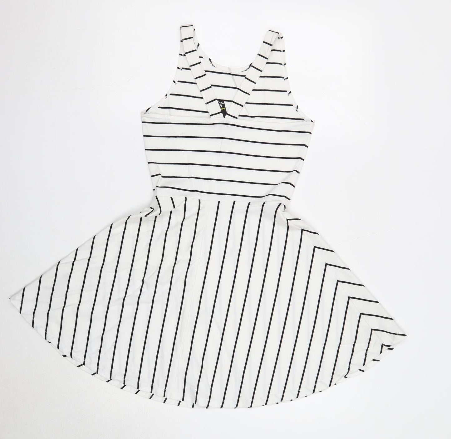 FACTORIE Womens White Striped Cotton Skater Dress Size XS Round Neck Pullover