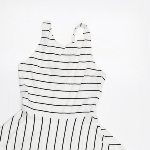 FACTORIE Womens White Striped Cotton Skater Dress Size XS Round Neck Pullover