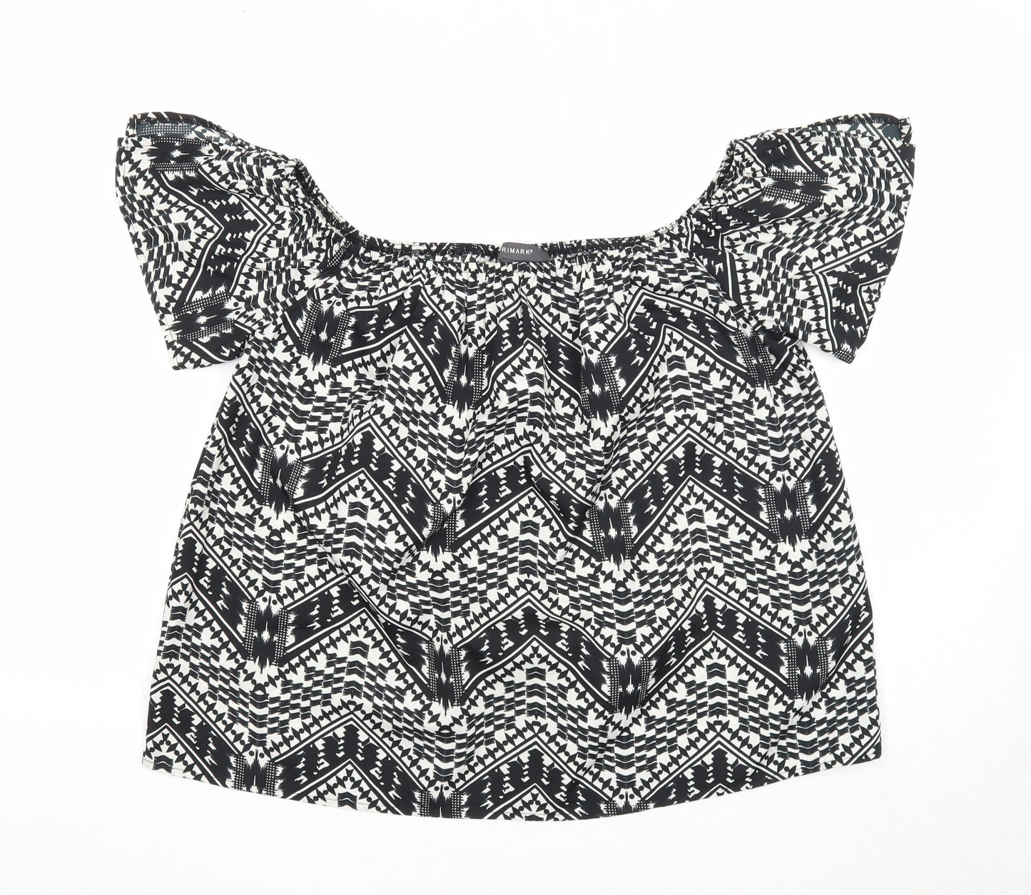 Primark Womens Black Geometric Polyester Basic Blouse Size 12 Off the Shoulder