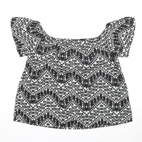 Primark Womens Black Geometric Polyester Basic Blouse Size 12 Off the Shoulder