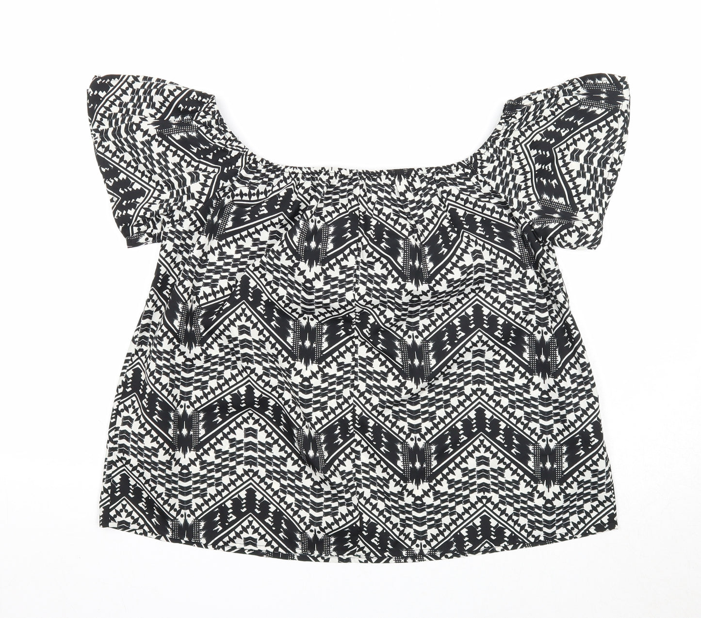 Primark Womens Black Geometric Polyester Basic Blouse Size 12 Off the Shoulder