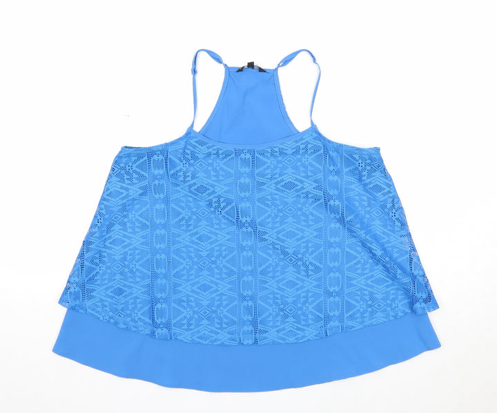 Candy Couture Girls Blue Geometric Polyester Basic Tank Size 15 Years Round Neck Pullover