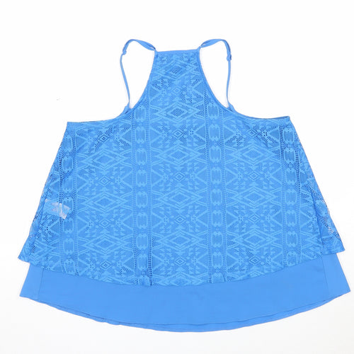 Candy Couture Girls Blue Geometric Polyester Basic Tank Size 15 Years Round Neck Pullover