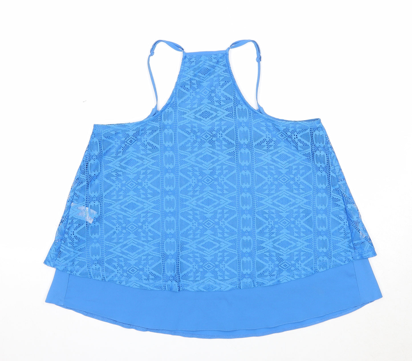 Candy Couture Girls Blue Geometric Polyester Basic Tank Size 15 Years Round Neck Pullover