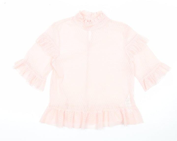 Miss Selfridge Womens Pink Polyester Basic Blouse Size 8 Mock Neck