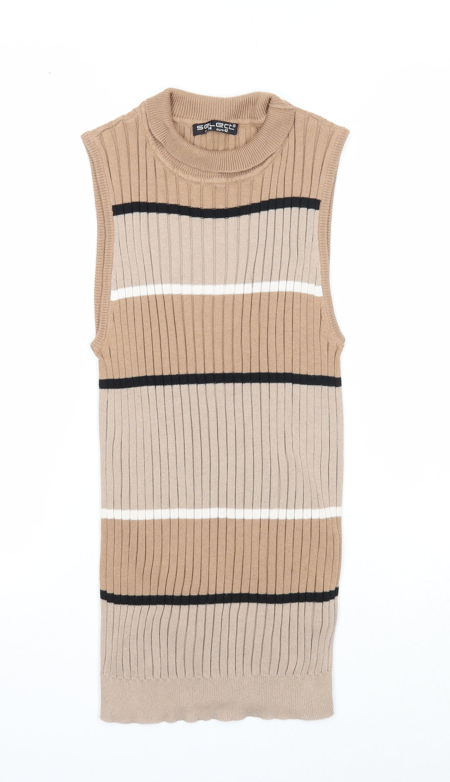 Select Womens Brown Roll Neck Striped Cotton Pullover Jumper Size 14 - Ribbed