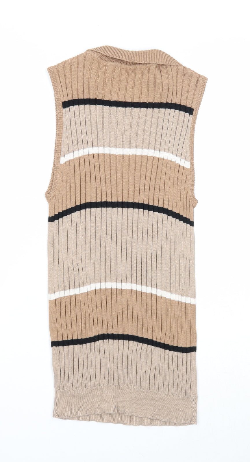 Select Womens Brown Roll Neck Striped Cotton Pullover Jumper Size 14 - Ribbed