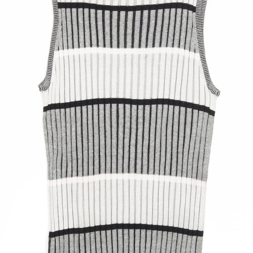 Select Womens Grey Roll Neck Striped Cotton Pullover Jumper Size 14 - Ribbed