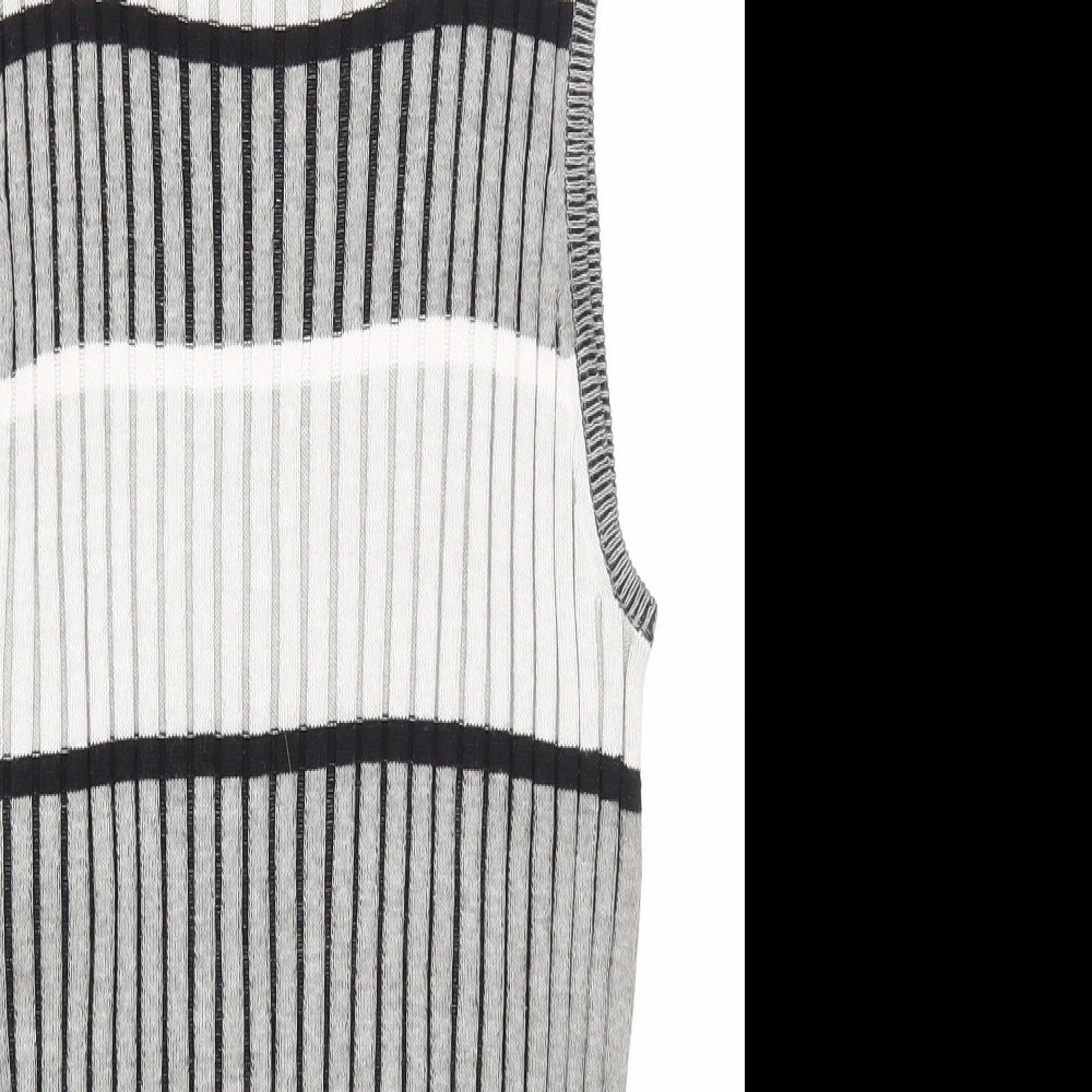 Select Womens Grey Roll Neck Striped Cotton Pullover Jumper Size 14 - Ribbed