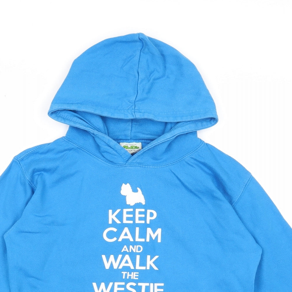 Awdis Boys Blue Cotton Pullover Hoodie Size 12-13 Years Pullover - Keep Calm And Walk The Westie