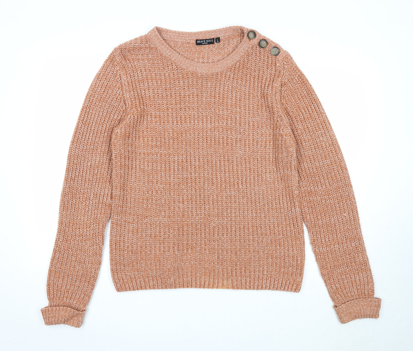 Brave Soul Womens Orange Boat Neck Acrylic Pullover Jumper Size 16