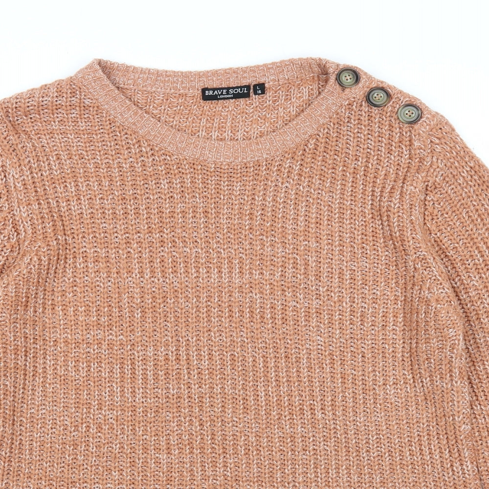 Brave Soul Womens Orange Boat Neck Acrylic Pullover Jumper Size 16