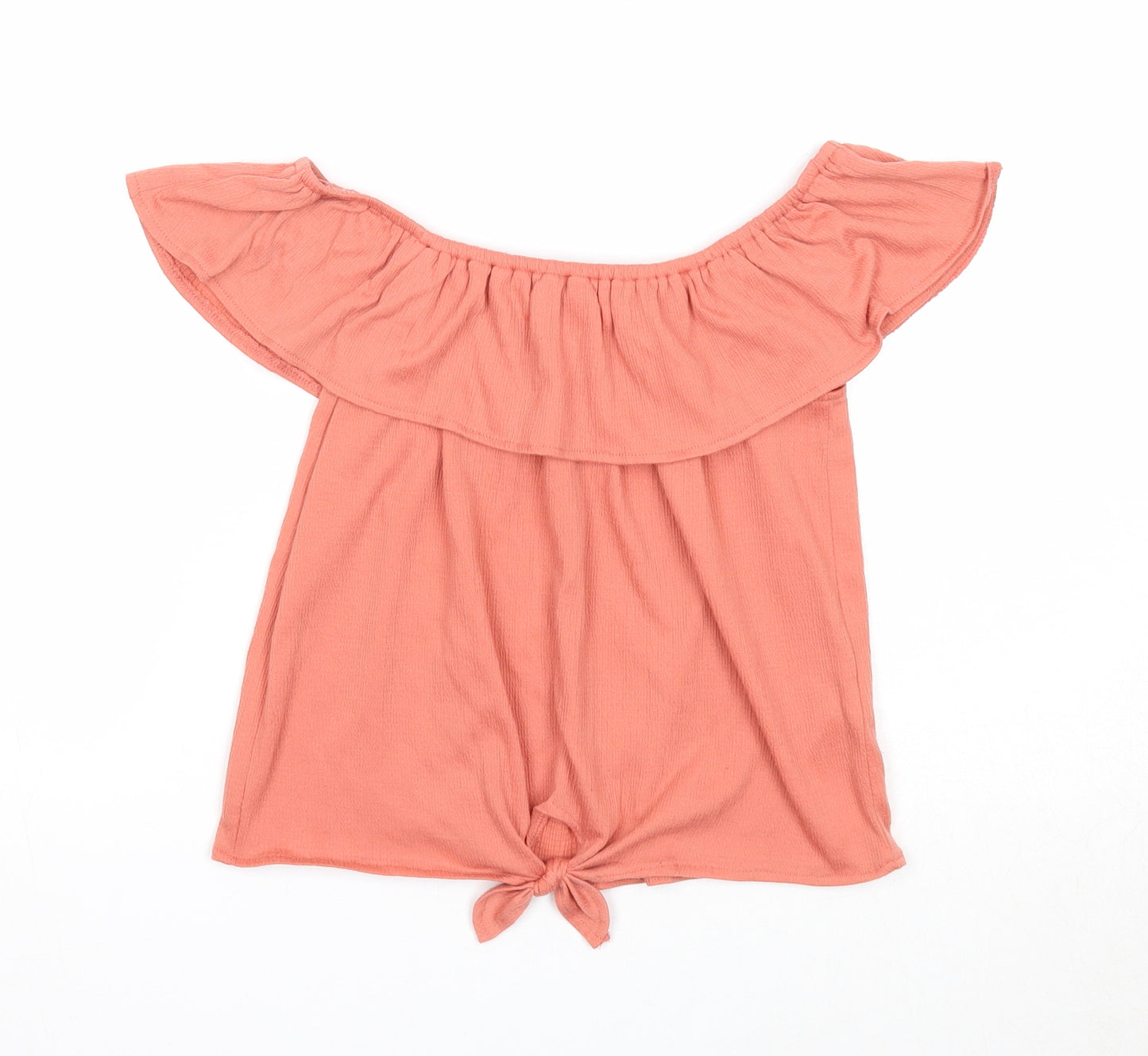 Primark Girls Pink Polyester Basic Blouse Size 10-11 Years Off the Shoulder Pullover - Knot Front