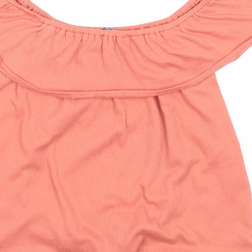 Primark Girls Pink Polyester Basic Blouse Size 10-11 Years Off the Shoulder Pullover - Knot Front