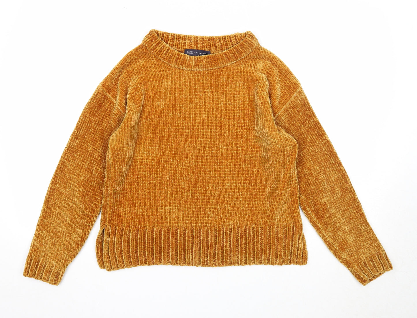 Marks and Spencer Womens Orange Boat Neck Polyester Pullover Jumper Size S