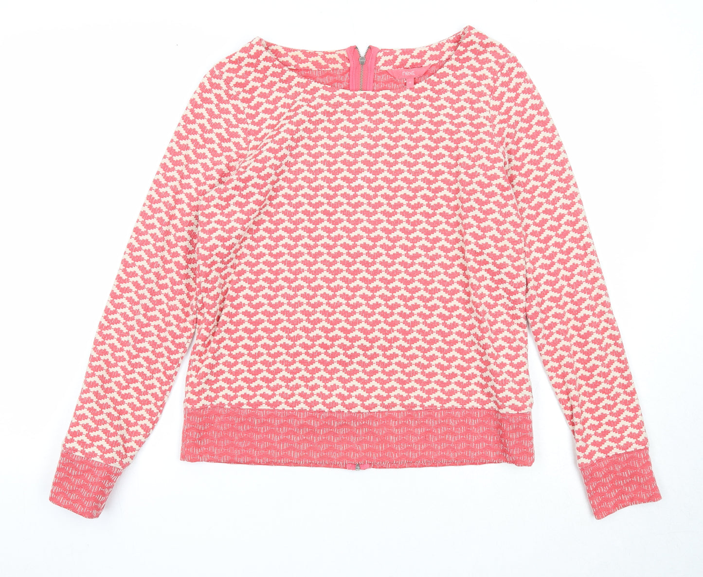 NEXT Womens Pink Boat Neck Geometric Cotton Pullover Jumper Size 8
