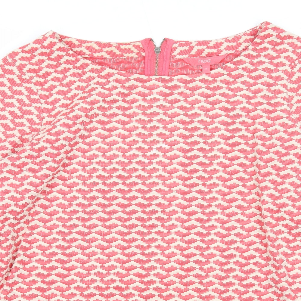 NEXT Womens Pink Boat Neck Geometric Cotton Pullover Jumper Size 8