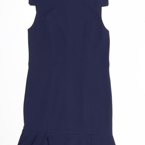 Unique21 Womens Blue Polyester Shift Size 10 Round Neck Zip