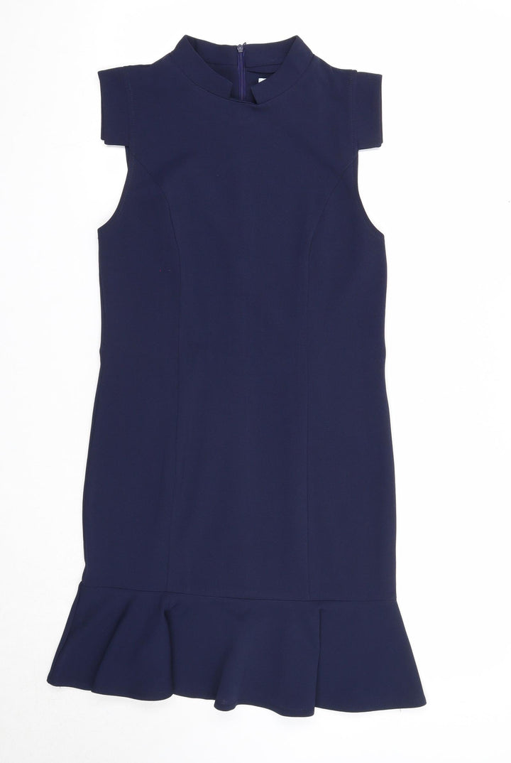 Unique21 Womens Blue Polyester Shift Size 10 Round Neck Zip