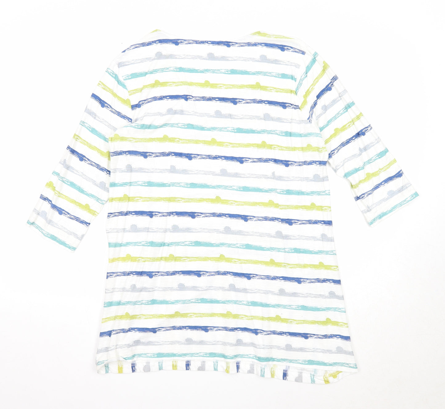 Capri Womens White Striped Cotton Basic T-Shirt Size 14 Round Neck