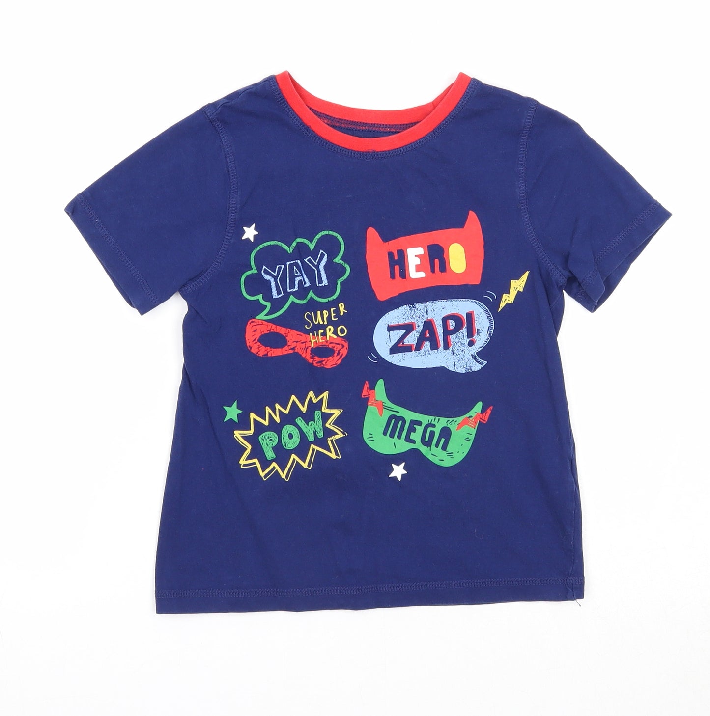 Preworn Boys Blue Cotton Basic T-Shirt Size 6-7 Years Round Neck Pullover - Super Hero