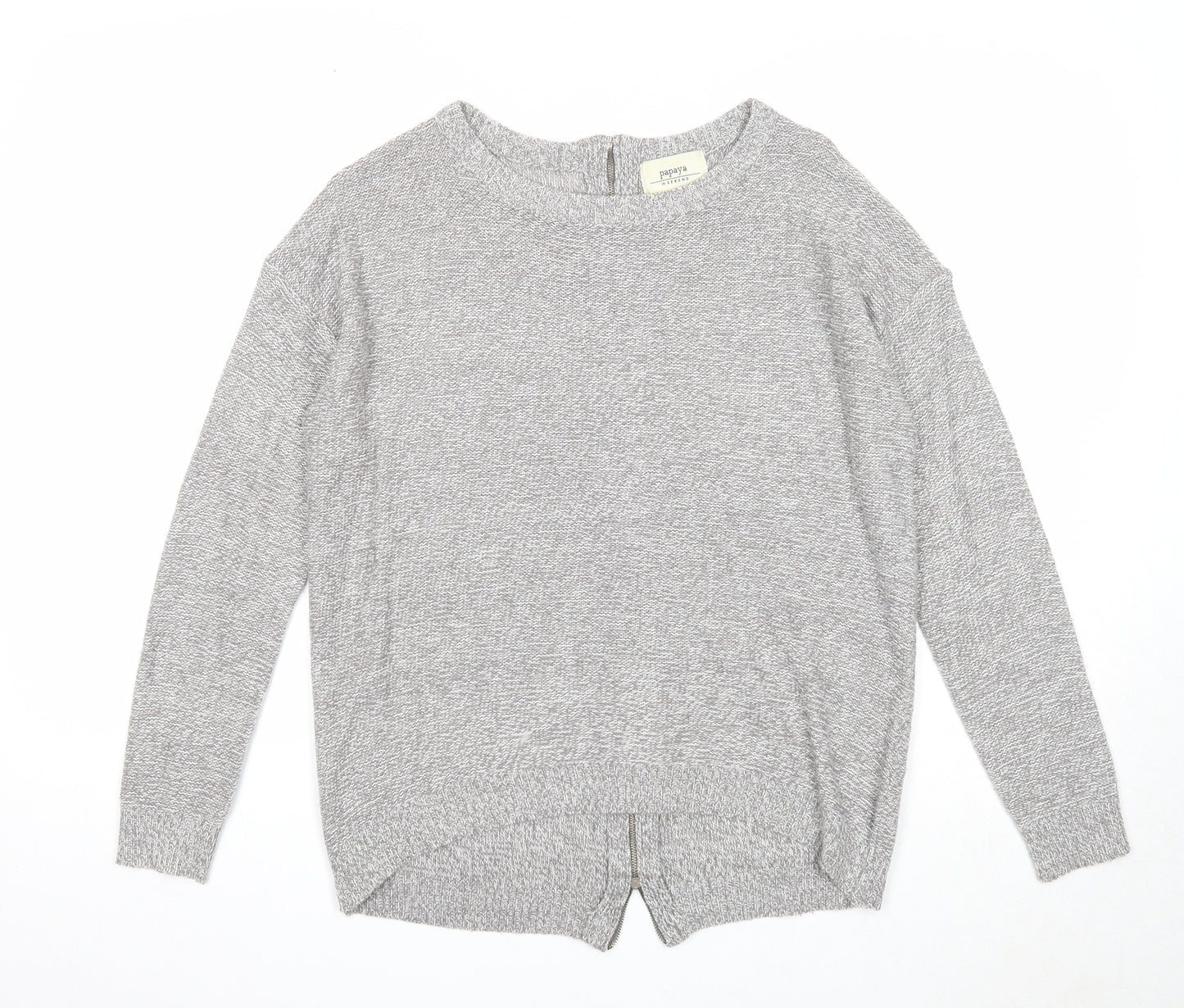 Papaya Womens Grey Boat Neck Acrylic Pullover Jumper Size S