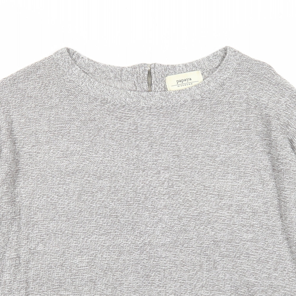 Papaya Womens Grey Boat Neck Acrylic Pullover Jumper Size S