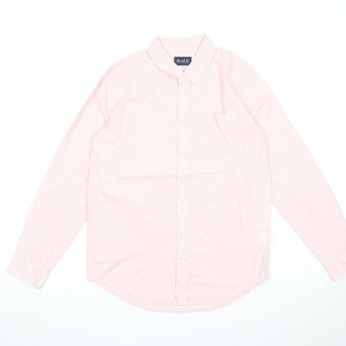 Place Mens Pink Geometric Cotton Button-Up Size 14 Collared Button
