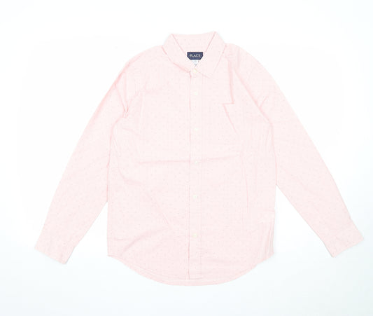 Place Mens Pink Geometric Cotton Button-Up Size 14 Collared Button